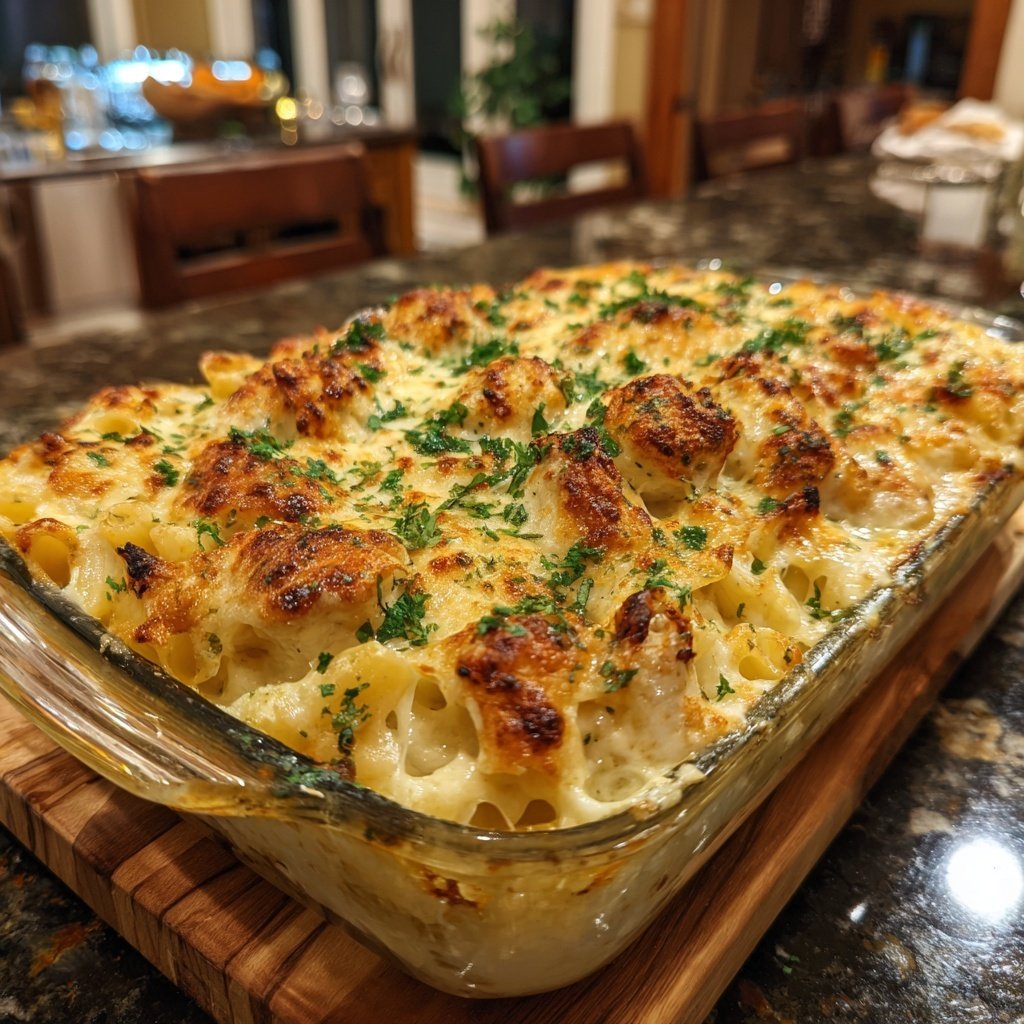 Creamy Garlic Chicken Pasta Bake
