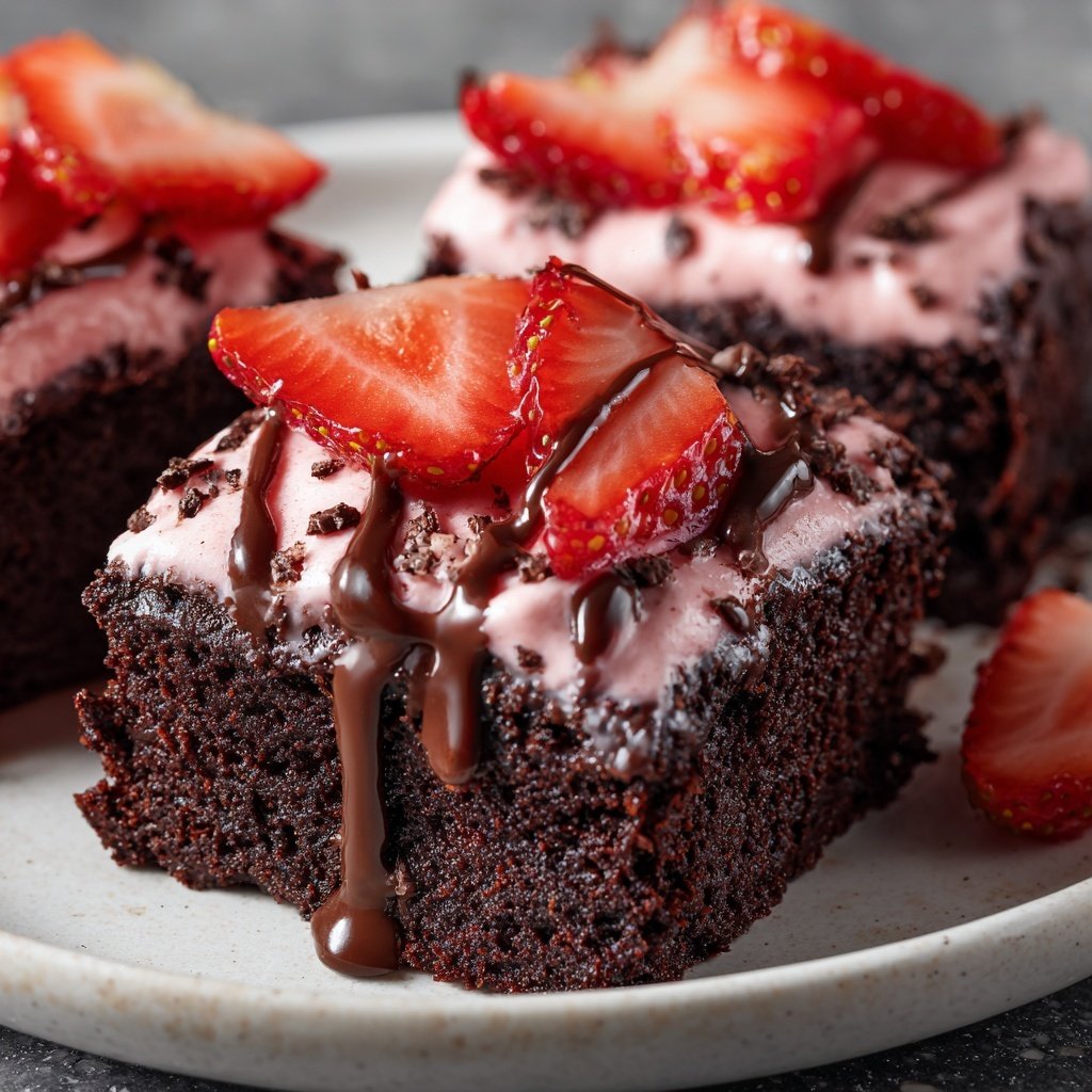 Cottage Cheese Brownies with Strawberry Cream