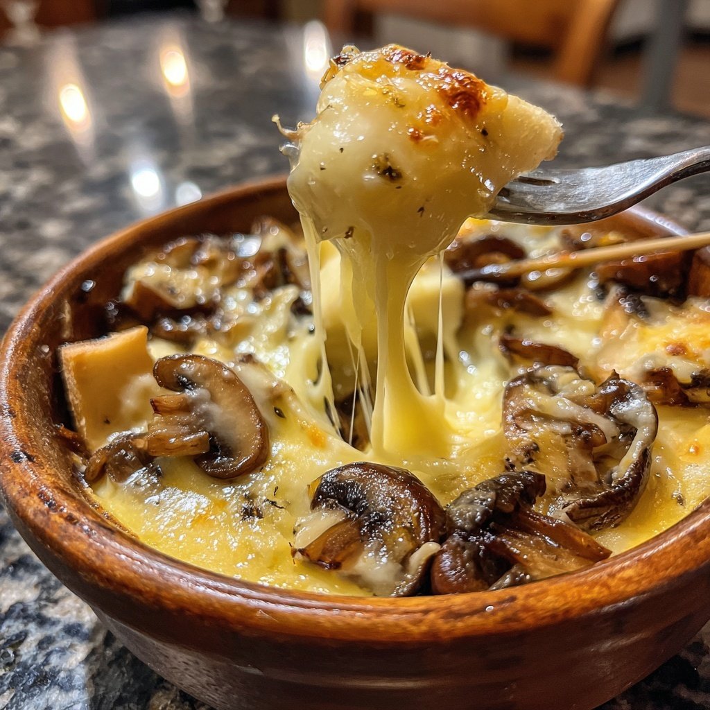 Fondue with Gruyere and Mushrooms